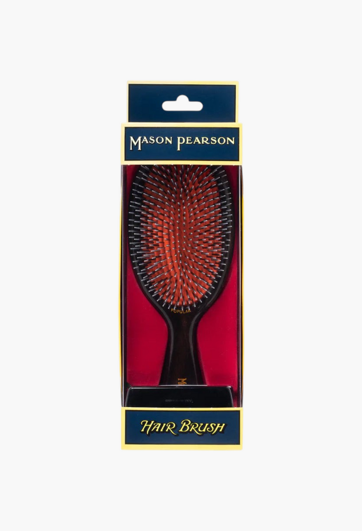 GLAM MODA Mason Pearson Popular hairbrush with dark wood handle and boar and nylon bristles in original packaging