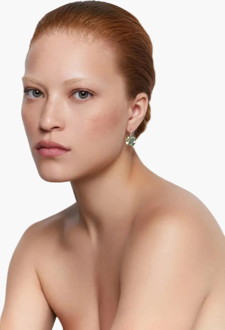 14kt Asscher Cut Green Amethyst Drop Earrings