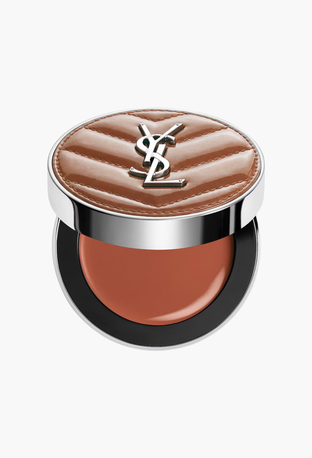 GLAM MODA YSL Make Me Blush cream blush in a brown shade with a quilted leather-effect lid and silver logo.