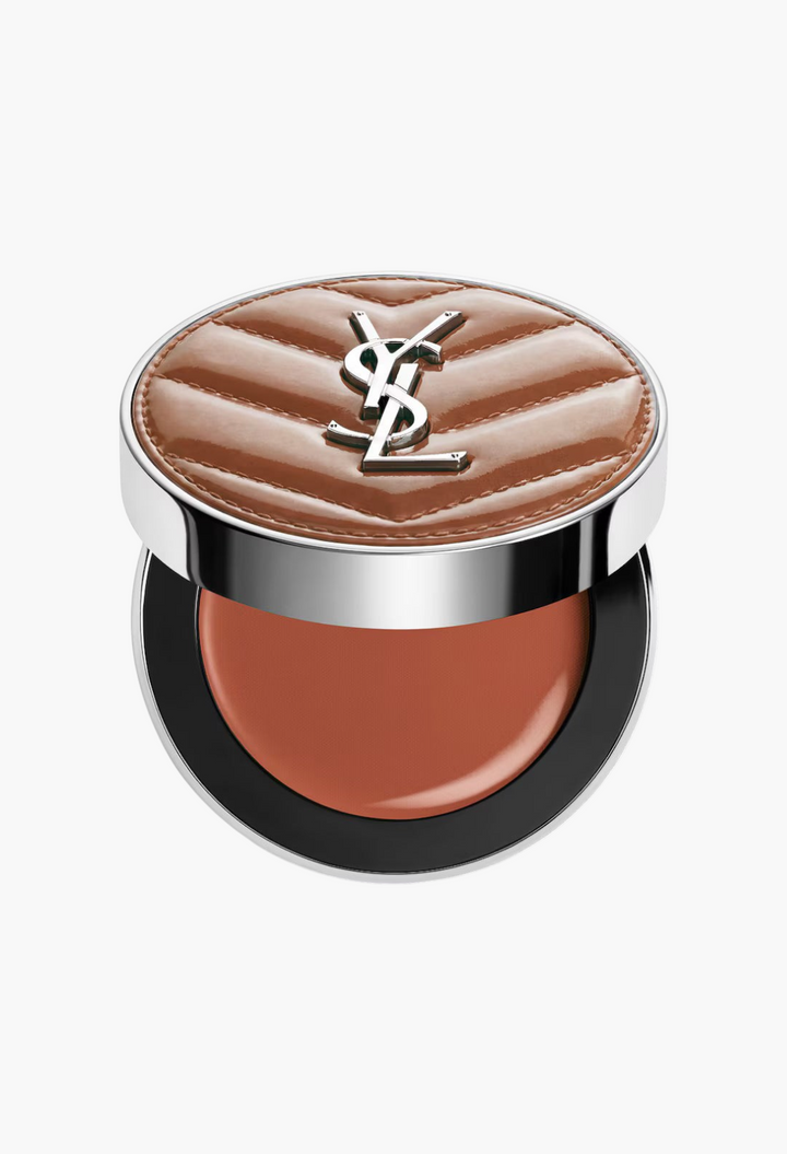 GLAM MODA YSL Make Me Blush cream blush in a brown shade with a quilted leather-effect lid and silver logo.