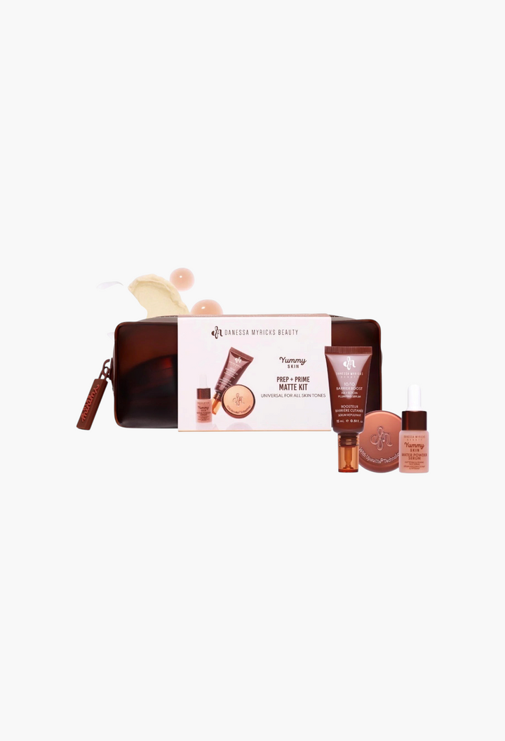 GLAM MODA Danessa Myricks Beauty Yummy Skin matte finish prep and prime travel kit with serum and balm in pouch