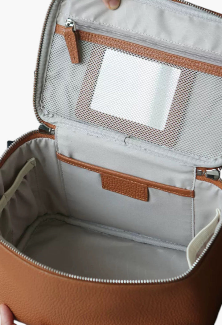 Leather Vanity Case Gold - GLAM MODA