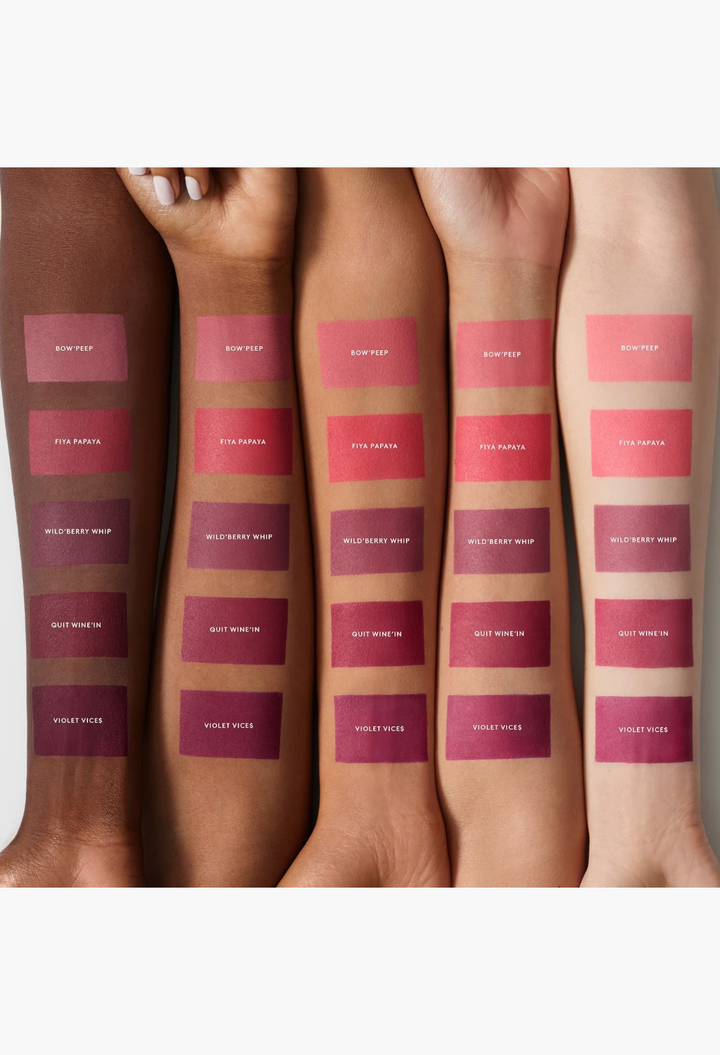 GLAM MODA Shake 'N Play liquid blush swatches in five shades on five different skin tones for a blurred finish