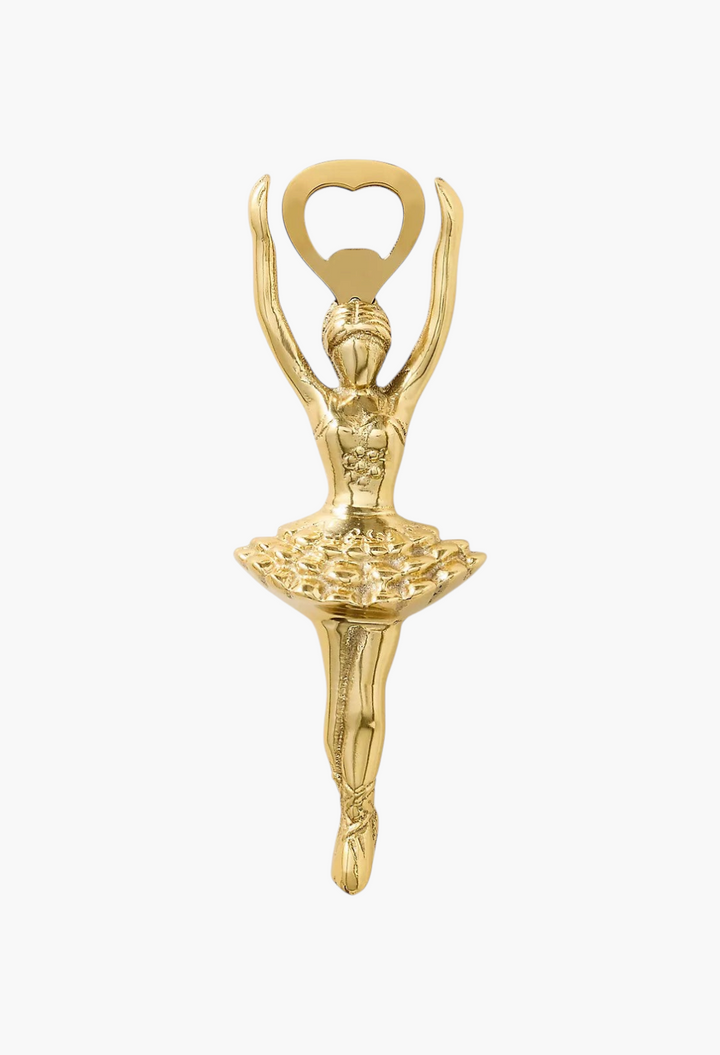 GLAM MODA gold-toned stainless steel Sugar Plum Fairy ballerina bottle opener with ornate tutu detailing.