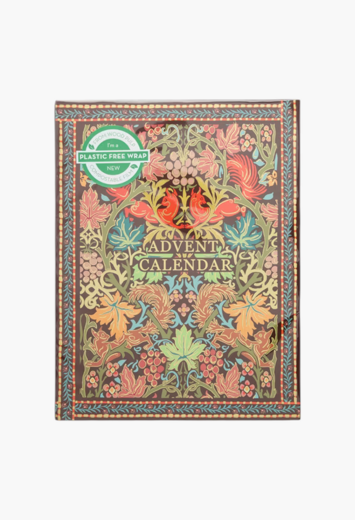 GLAM MODA William Morris At Home 2026 beauty advent calendar with intricate oak and willow squirrel pattern