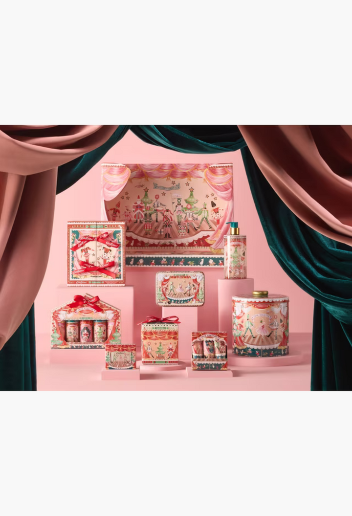 GLAM MODA Nutcracker Theatre advent calendar set featuring 24 vegan bath and body products in festive holiday packaging.