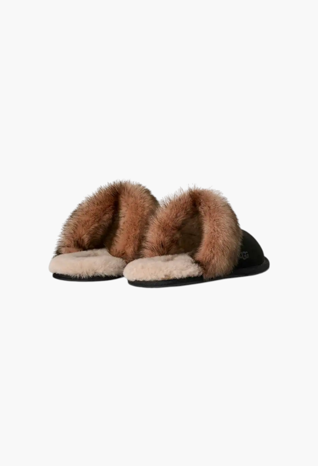 GLAM MODA Women's Scuffette black nubuck slippers with fluffy sheepskin collar and warm wool lining