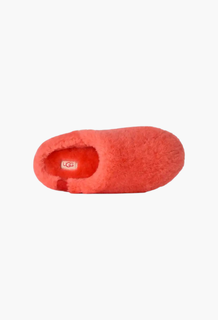 GLAM MODA UGG Elea fluffed slip-on slipper in bright red sheepskin with a cozy, pillowy silhouette.