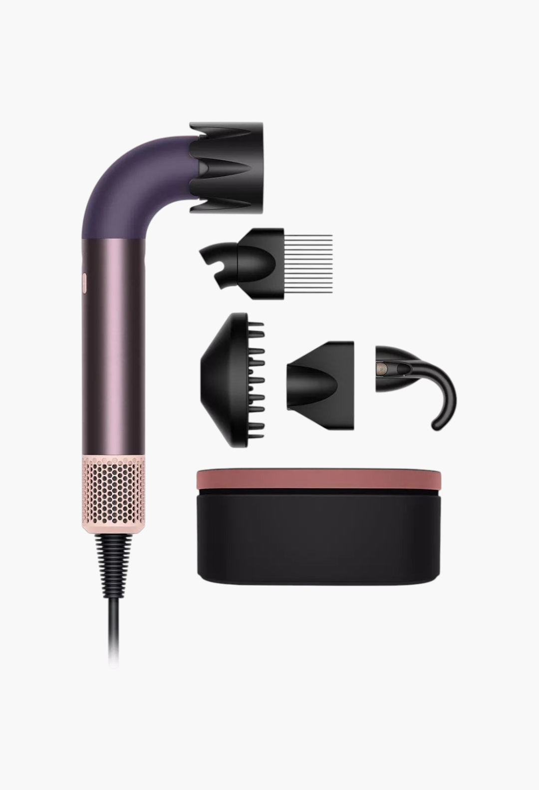 GLAM MODA Supersonic r hair dryer in Jasper plum with multiple styling attachments and a storage case
