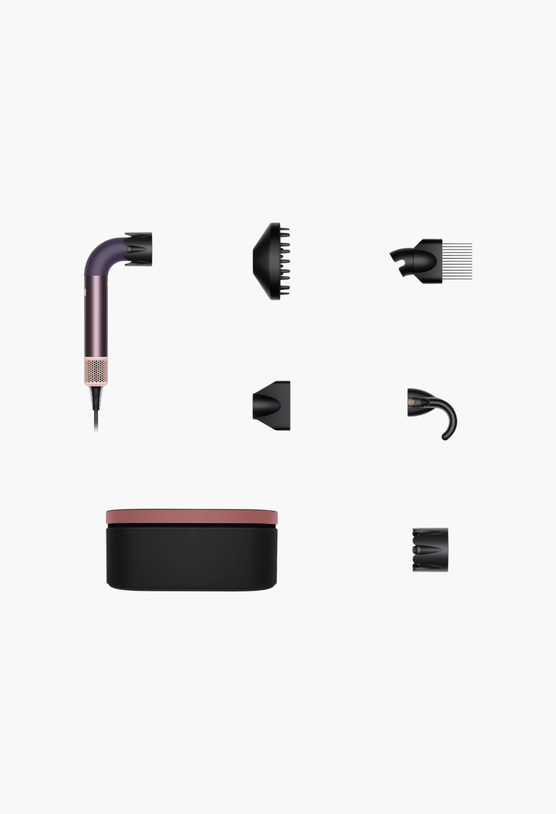 GLAM MODA Supersonic r hair dryer in Jasper plum with included styling attachments and presentation case