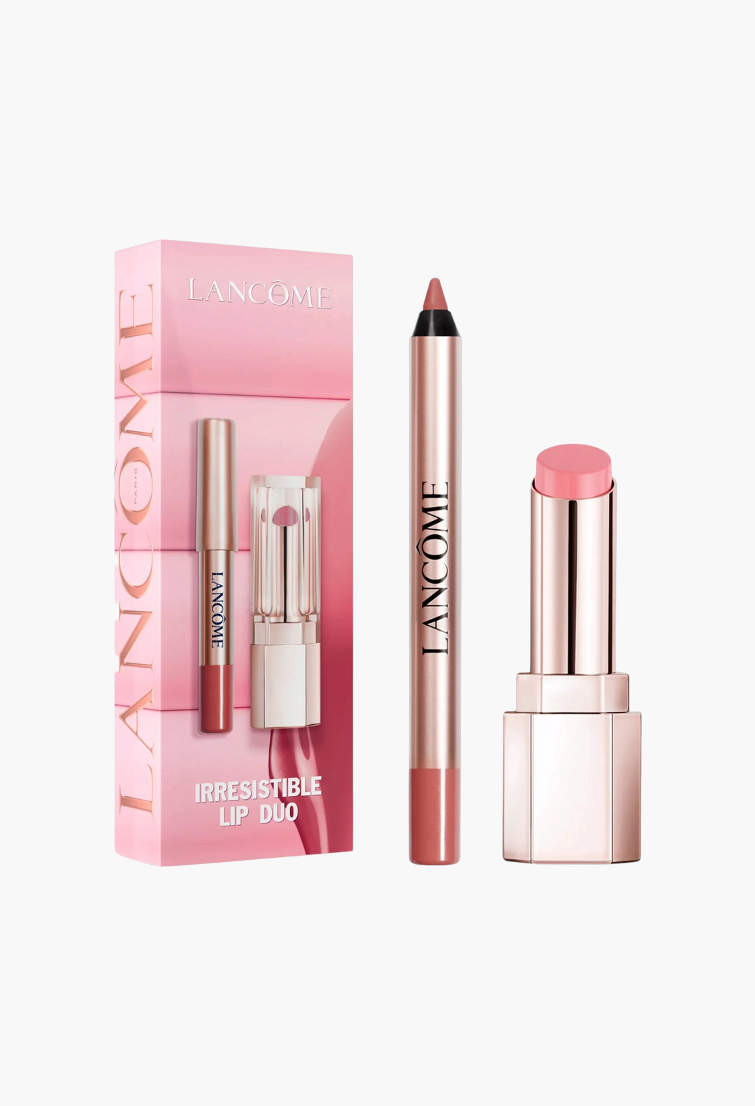 GLAM MODA Lancôme Irresistible Lip Idôle mini lip duo set featuring a matte lip pencil and a hydrating butterglow balm