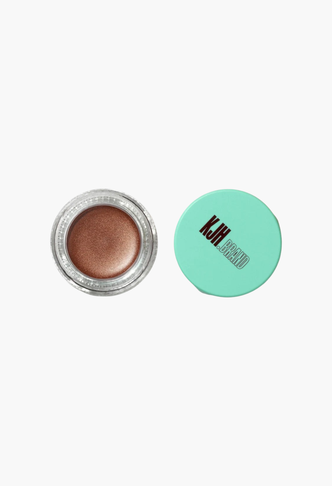 GLAM MODA Hyper Shine Lite Pigment in a bronze shimmer shade with a mint green lid, shown open from above.