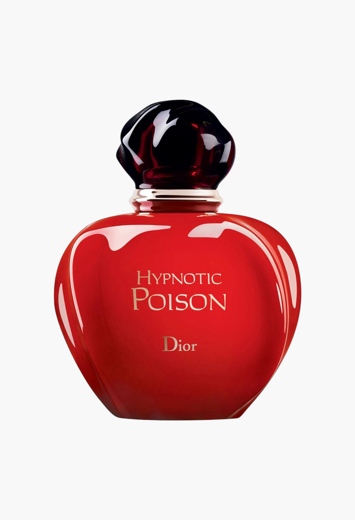 GLAM MODA Dior Hypnotic Poison Eau de Toilette in a signature red glass bottle with a dark sculptural cap.