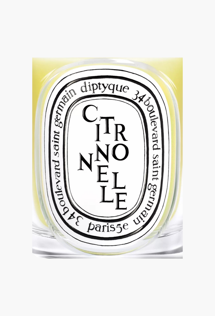 GLAM MODA Citronnelle Classic Candle with lemongrass, verbena, and neroli notes in a glass jar with illustrated label