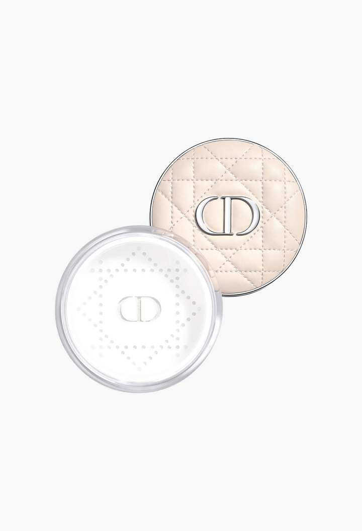 GLAM MODA Dior Forever On Set loose setting powder in a beige quilted compact with the iconic CD logo.
