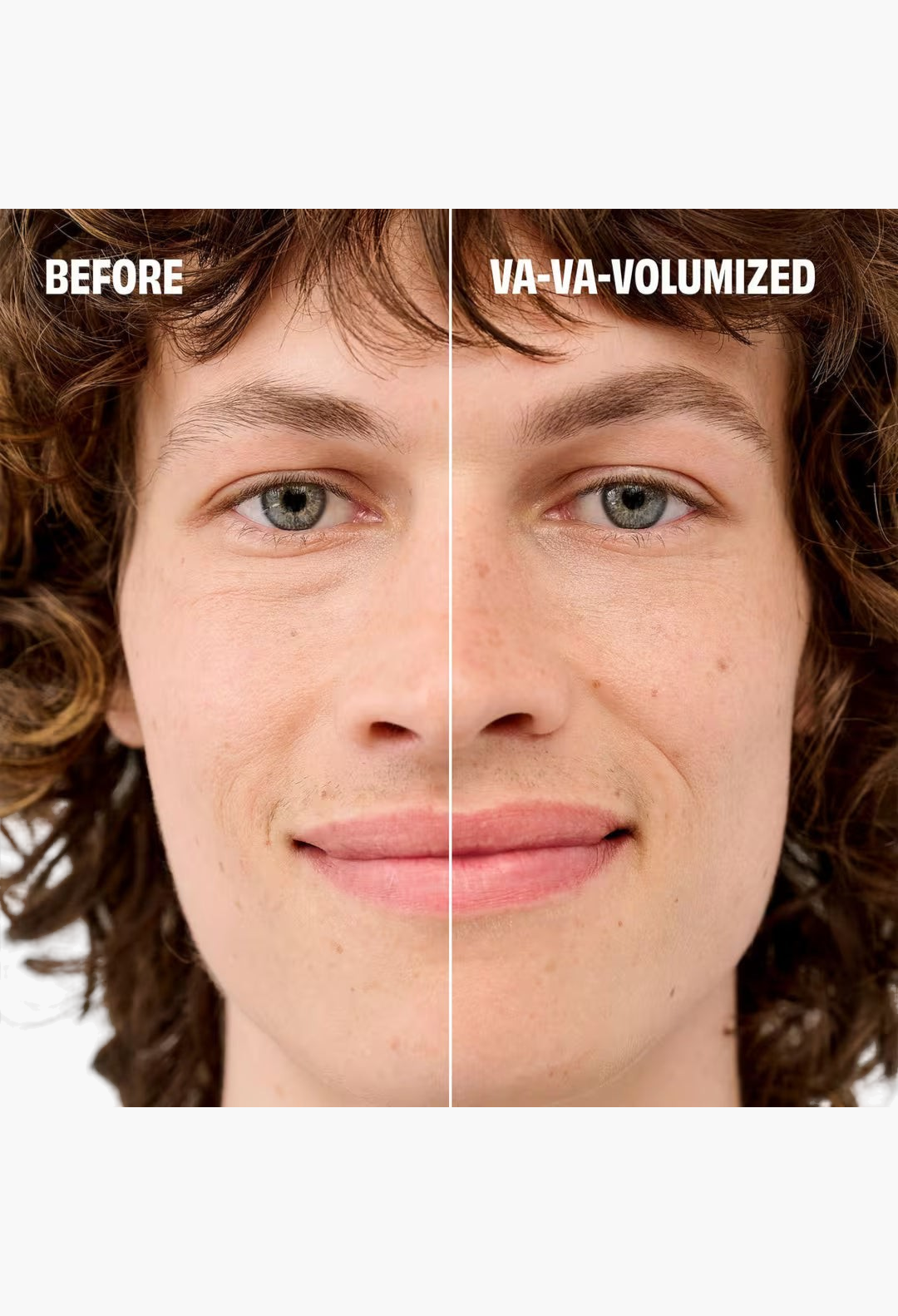 GLAM MODA before and after comparison of a man using tinted volumizing eyebrow gel for fuller defined brows