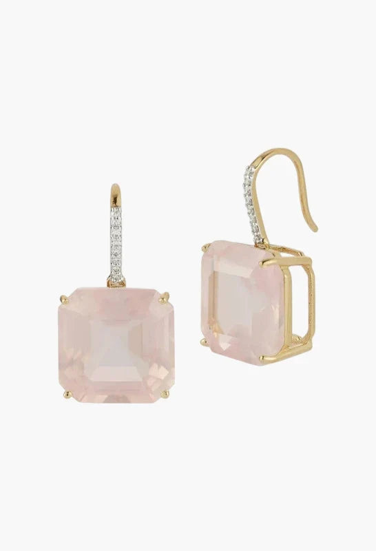 14kt Asscher Cut Pink Topaz Drop Earrings