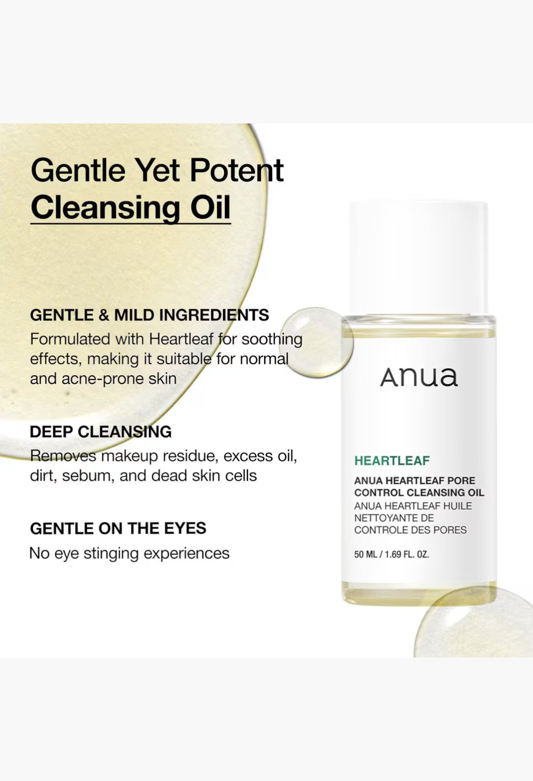 GLAM MODA Anua Heartleaf Pore Control Cleansing Oil bottle with soothing heartleaf extract for deep pore cleansing.