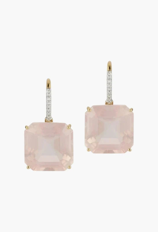 14kt Asscher Cut Pink Topaz Drop Earrings
