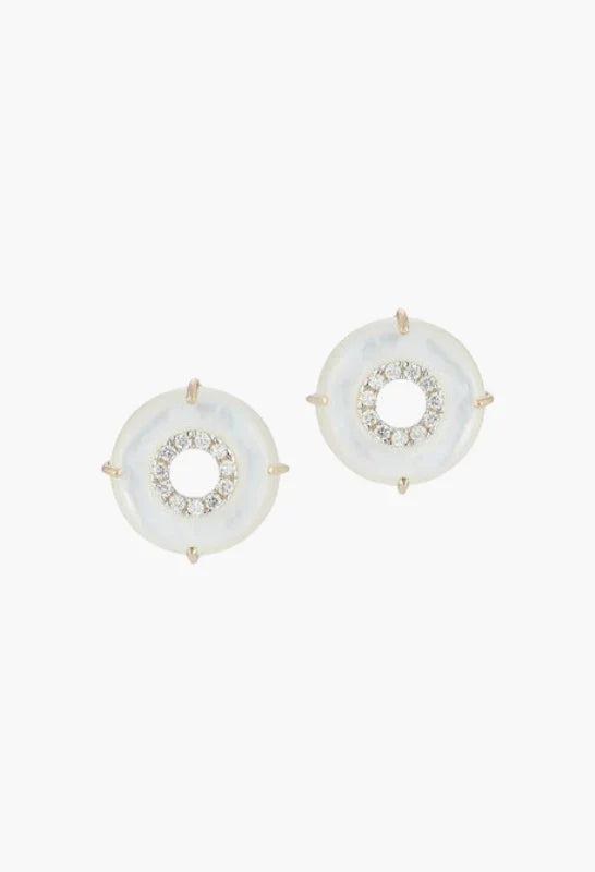 14kt Mother of Pearl Donut Diamond Inner Circle Studs