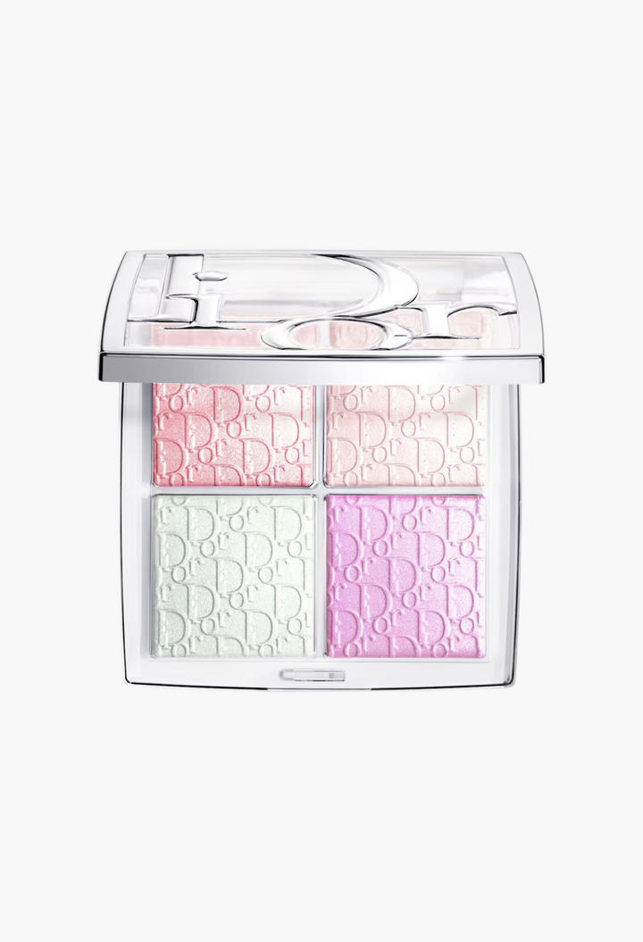 GLAM MODA Dior Backstage Glow Maximizer Palette featuring four luminous, pearlescent highlighting powders in a compact.