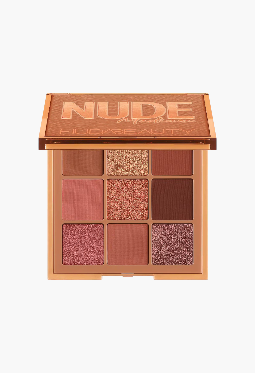 GLAM MODA Nude Obsessions Medium eyeshadow palette featuring 9 warm-toned matte, metallic, and shimmer shades.