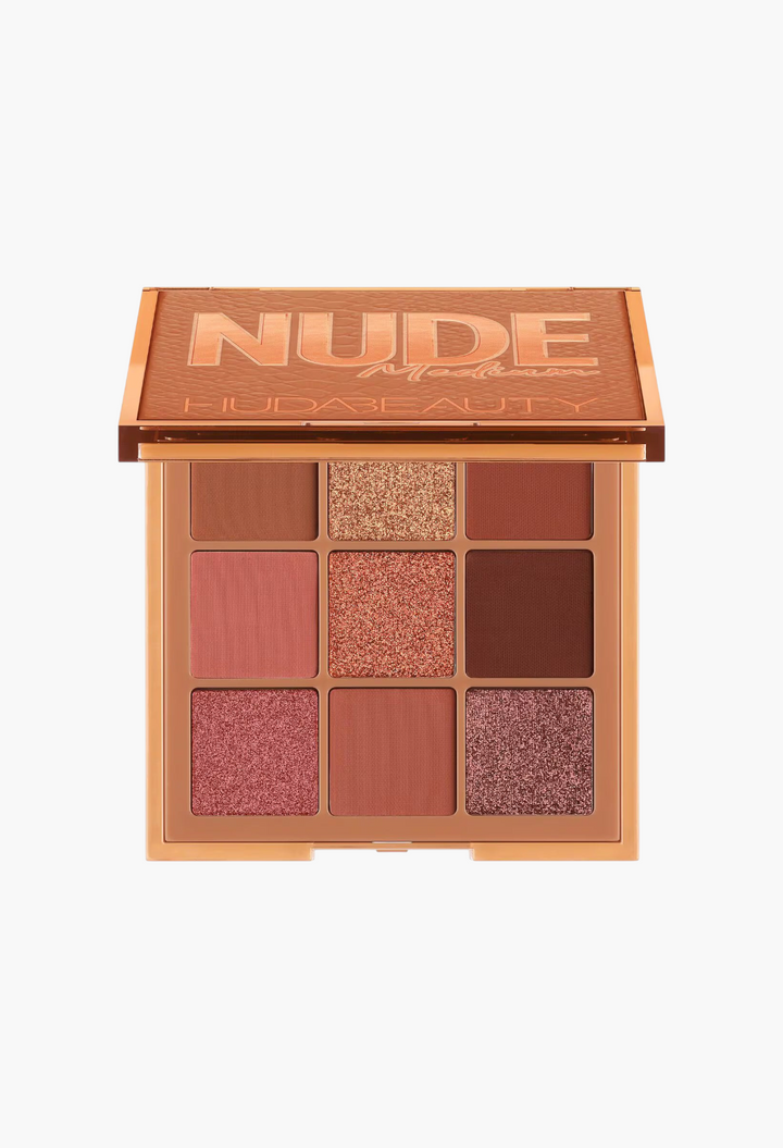 GLAM MODA Nude Obsessions Medium eyeshadow palette featuring 9 warm-toned matte, metallic, and shimmer shades.