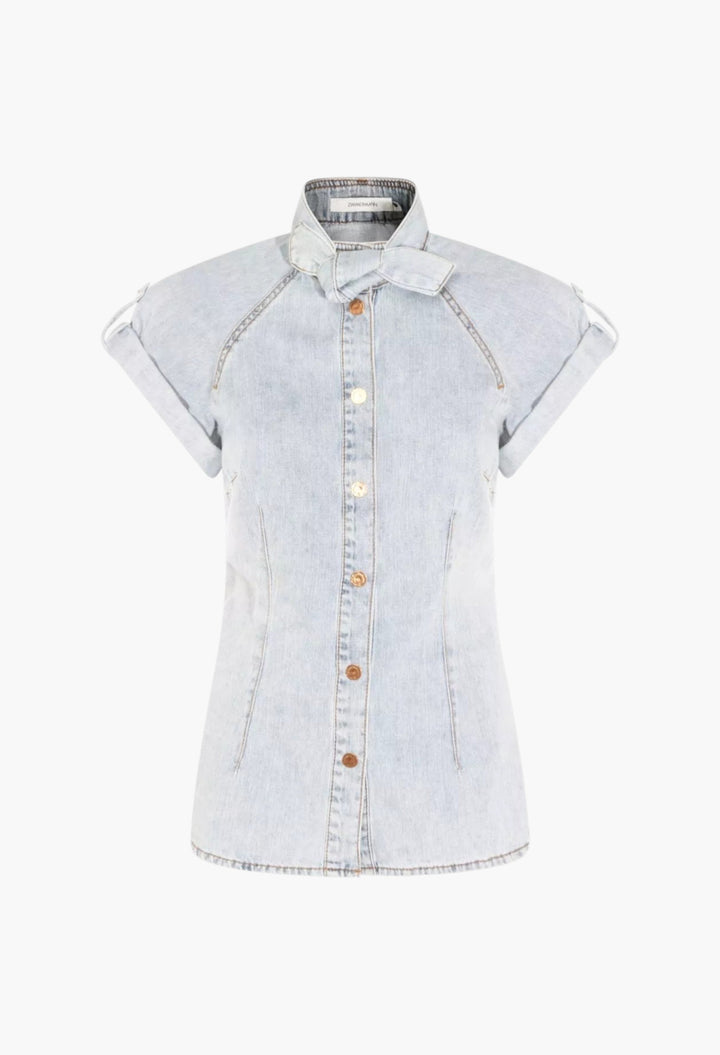 Bow-Tie Denim Top - GLAM MODA