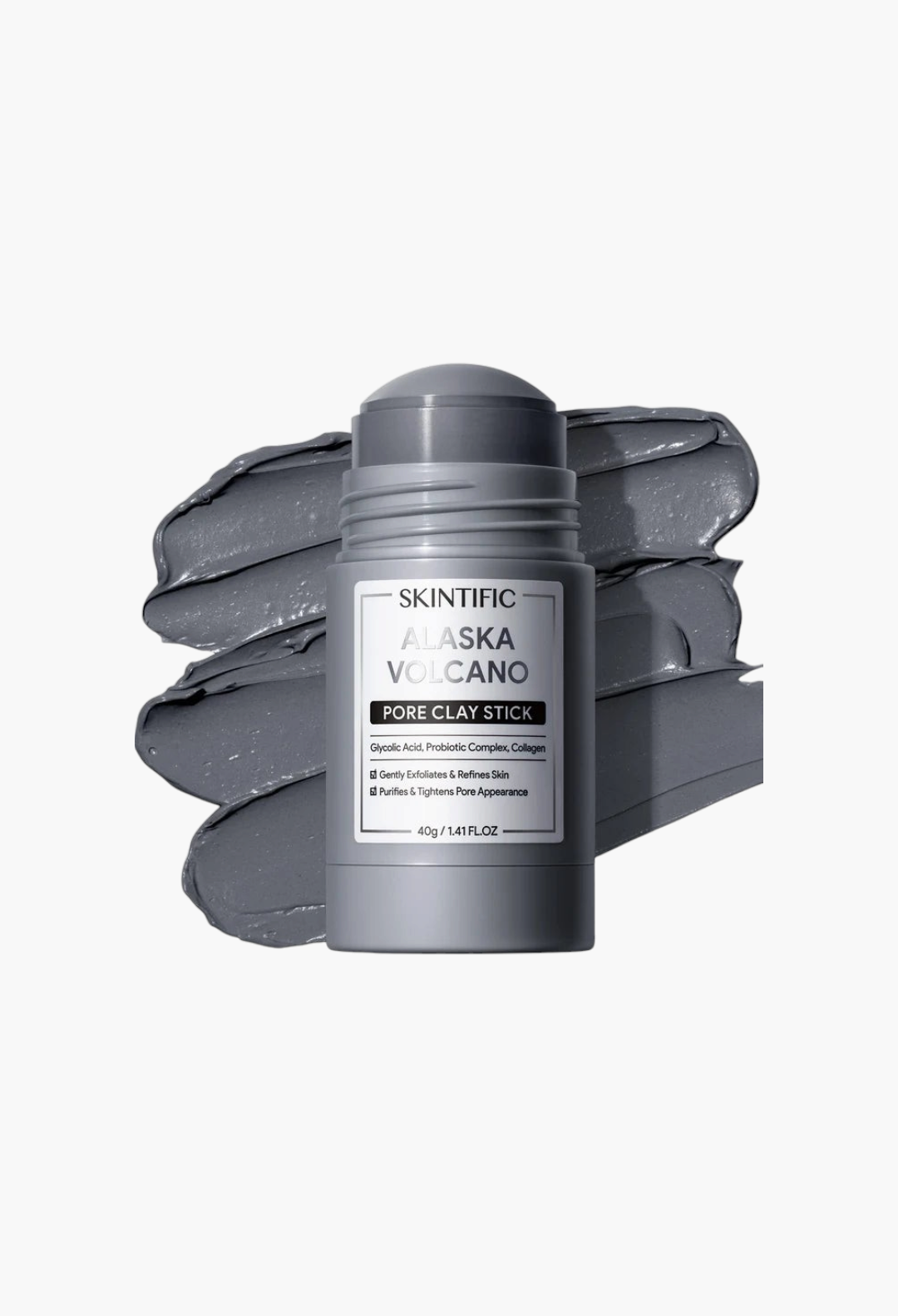 GLAM MODA Alaska Volcano Pore Clay Stick with charcoal and volcanic clay for deep pore cleansing and oil control.