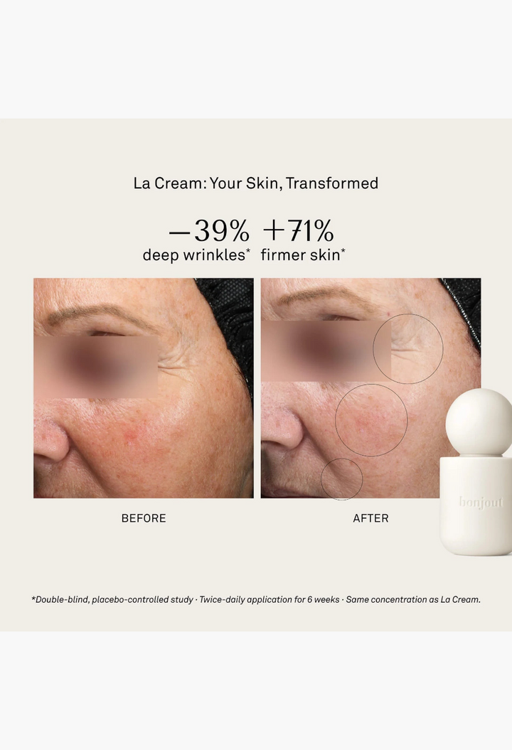 GLAM MODA skincare ritual showing clinical before and after results for skin firmness and wrinkle reduction