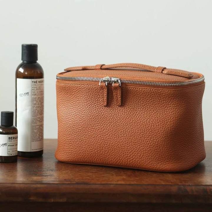 Leather Vanity Case Gold - GLAM MODA