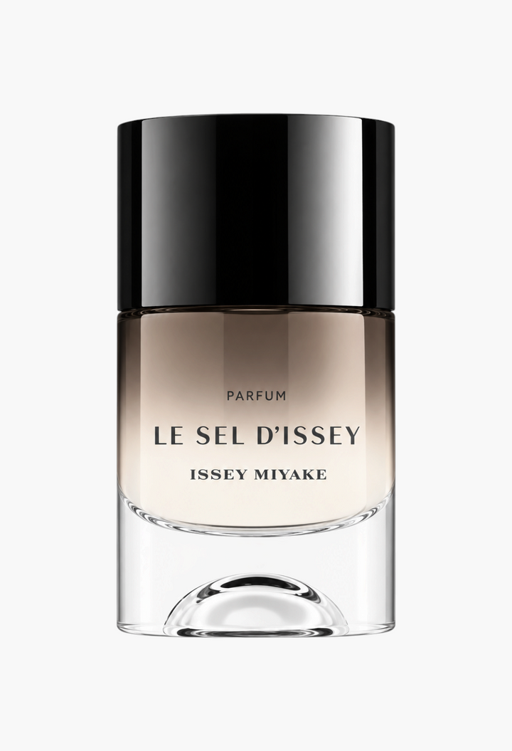GLAM MODA Issey Miyake Le Sel Parfum bottle with a glossy black cap and dark gradient glass design.