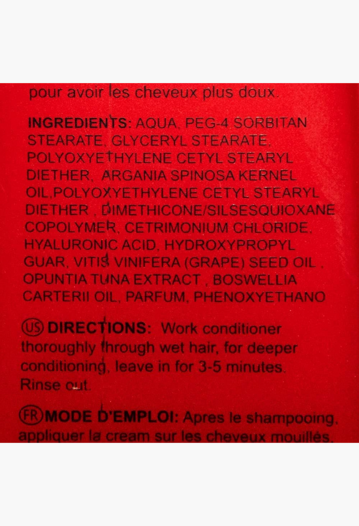 GLAM MODA Dancoly Argan Active Oxygen Instant Repair Conditioner ingredient list and usage directions on red label