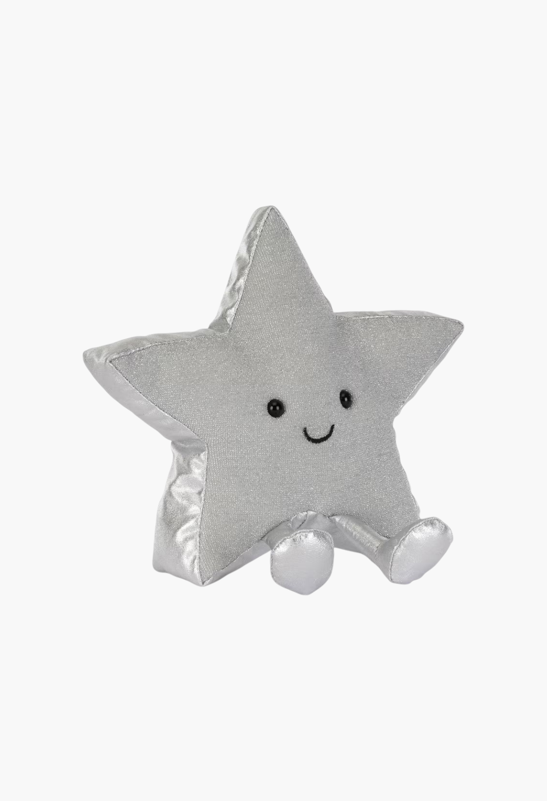 GLAM MODA Amuseables silver star plush toy with glittery jersey fabric, metallic sides, and cute dangling boots.