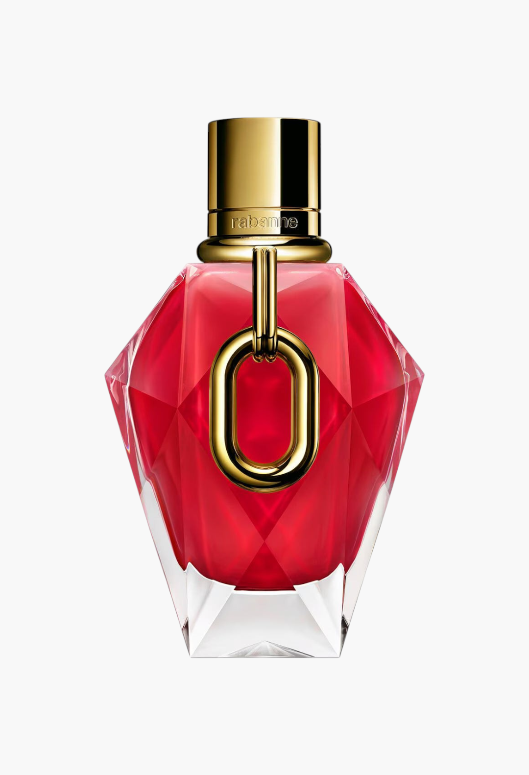 GLAM MODA Million Red for Her perfume in a faceted red diamond-shaped bottle with a gold cap and iconic XL link.