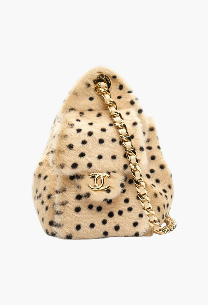 GLAM MODA CHANEL 25 mini handbag in beige and black leopard print lambskin with gold-tone metal chain strap