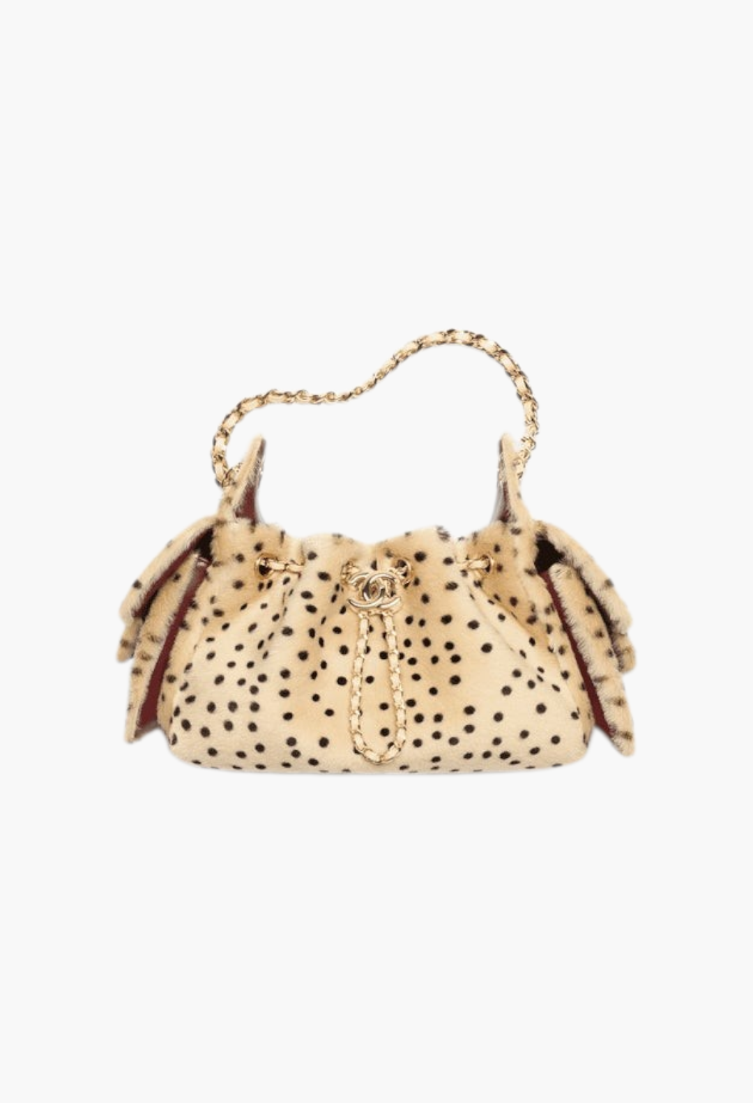 GLAM MODA CHANEL 25 mini handbag in beige lambskin with black polka dots and gold-tone metal chain strap