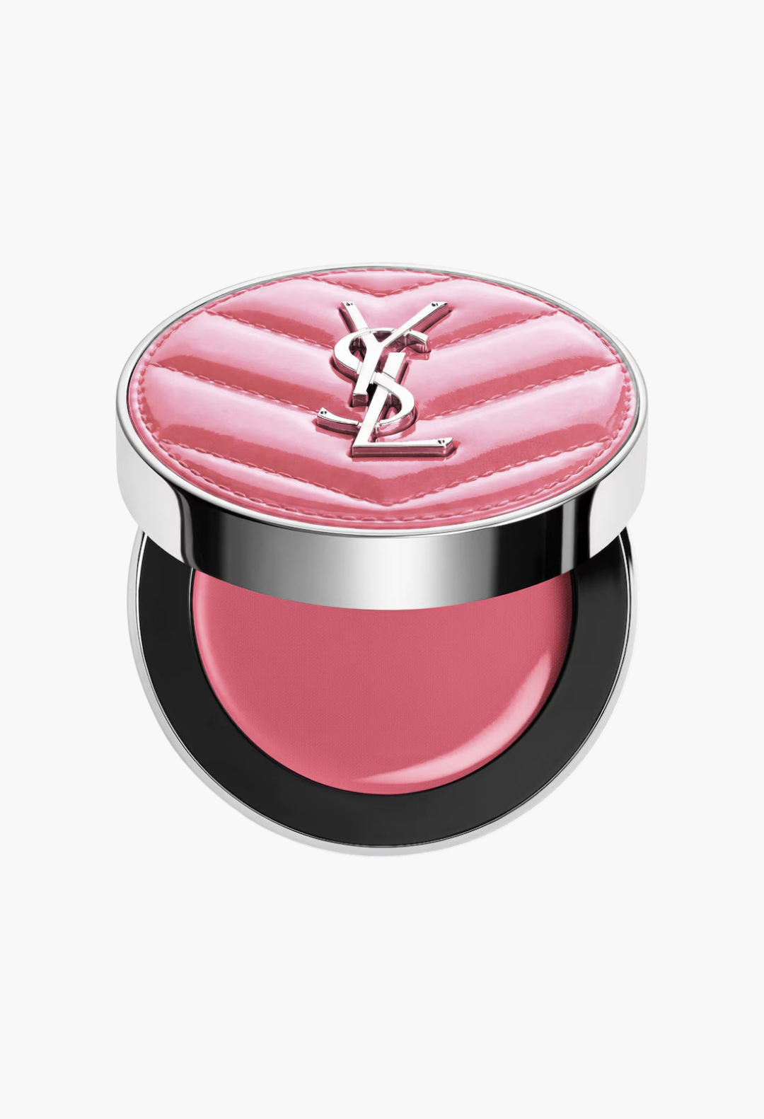 GLAM MODA YSL Make Me Blush cream blush in a pink quilted compact with silver logo and dewy finish.