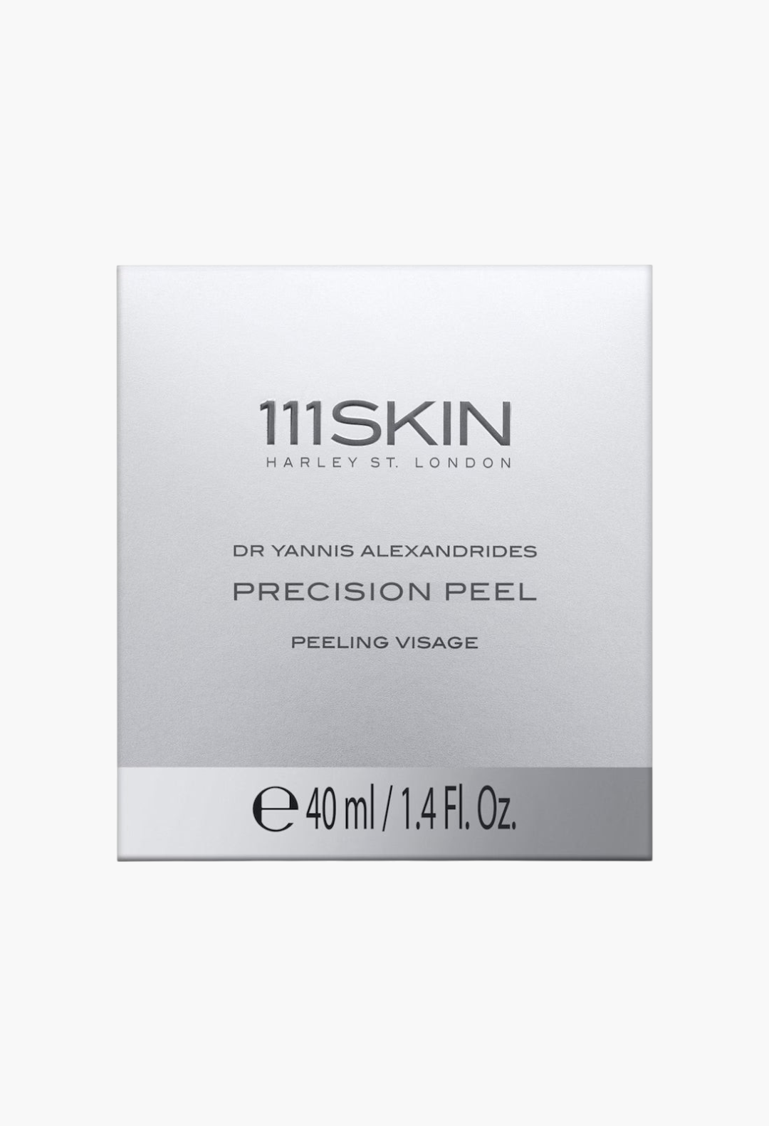GLAM MODA 111SKIN Precision Peel 40ml resurfacing treatment box in silver packaging.