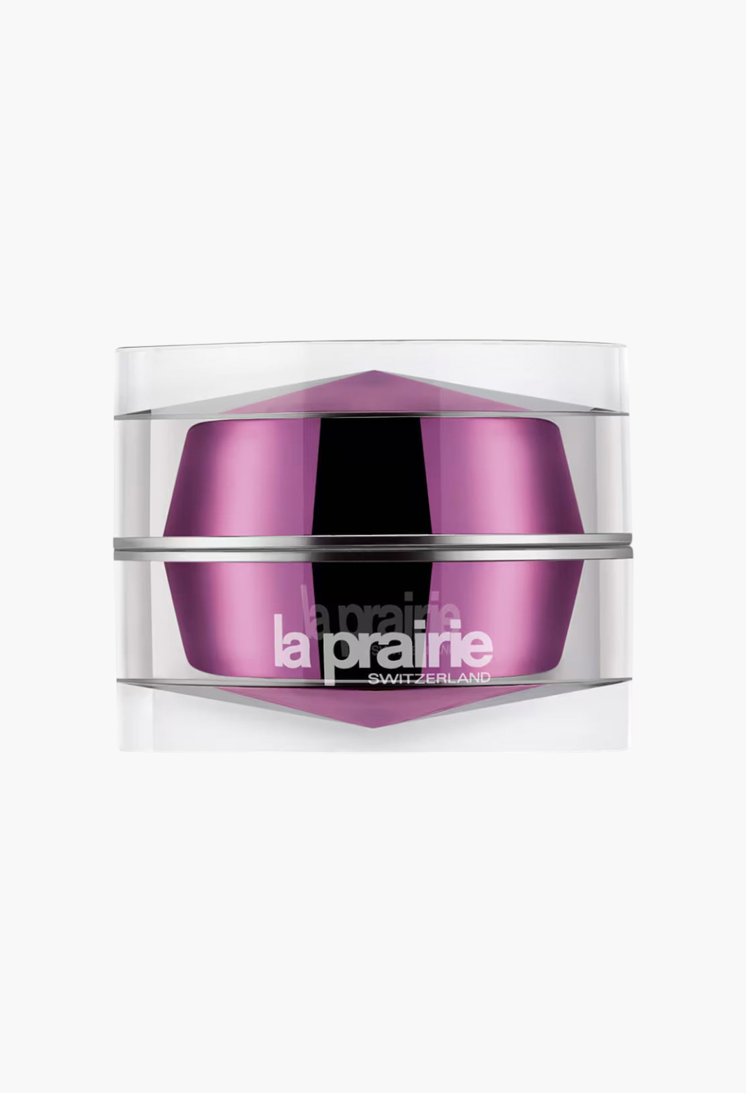 GLAM MODA La Prairie Platinum Rare Haute-Rejuvenation Cream in a luxurious purple and silver jar for anti-ageing.