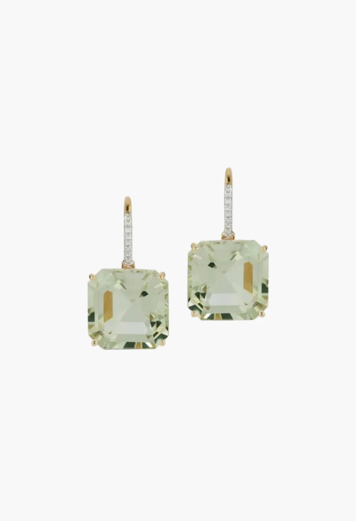 14kt Asscher Cut Green Amethyst Drop Earrings