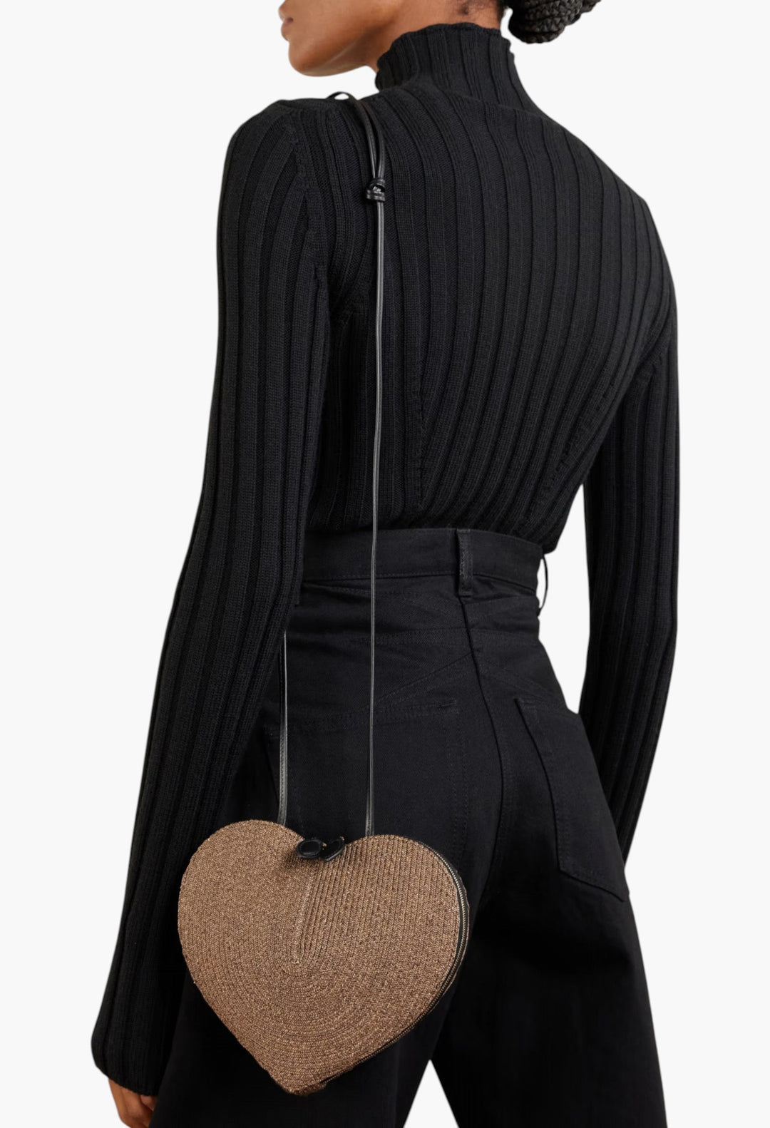 Le Cœur Leather-Trimmed Raffia Shoulder Bag