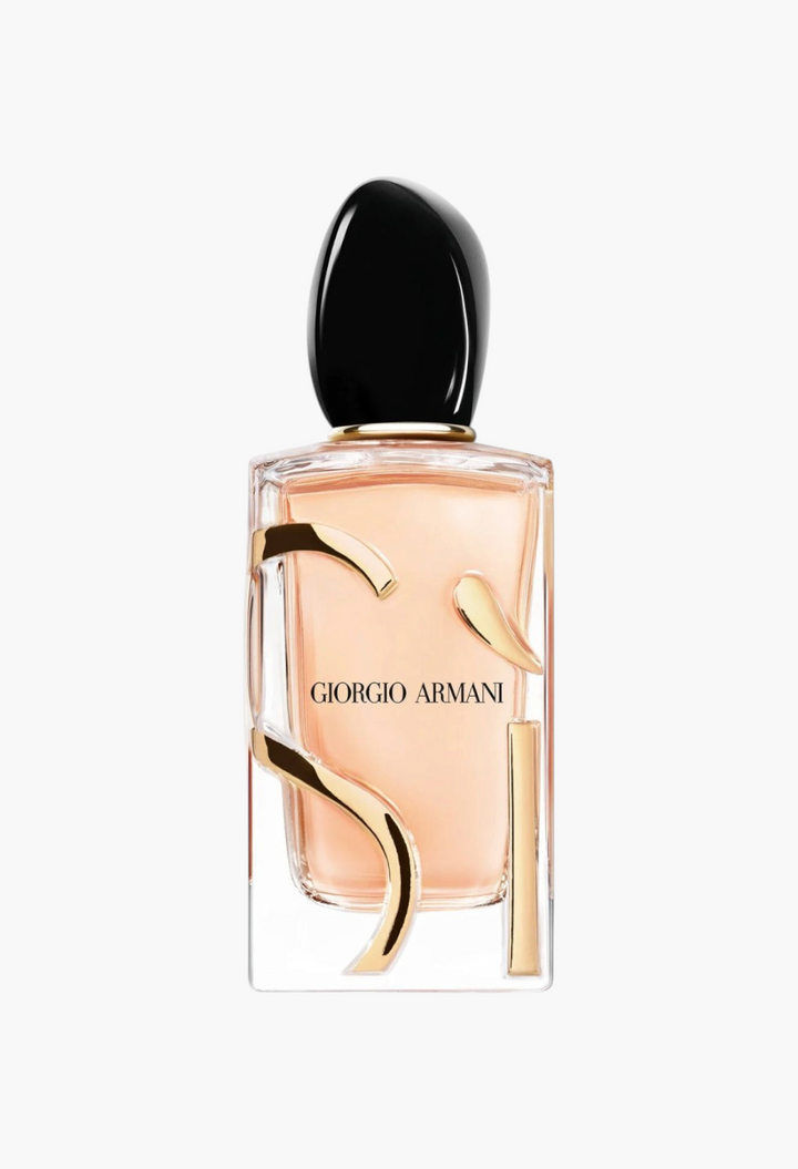 GLAM MODA Giorgio Armani Si Eau de Parfum 100ml bottle with signature black cap and gold lettering on glass