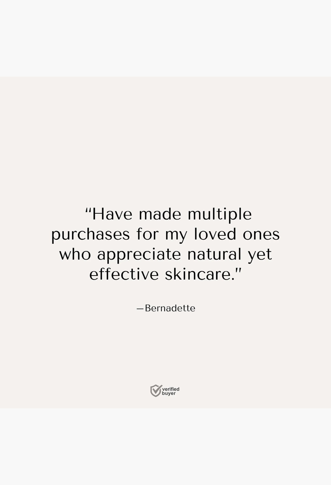 GLAM MODA customer testimonial quote about natural effective skincare for loved ones on a clean white background