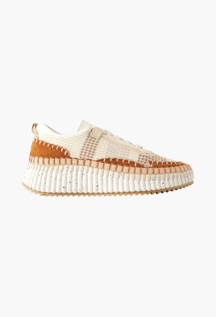 Beige - Nama Embroidered Suede And Recycled-Mesh Sneakers - GLAM MODA