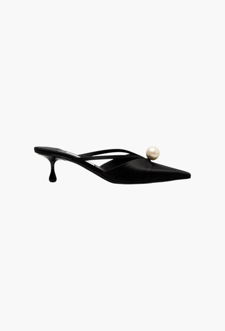 Black - Sana 50 Embellished Satin Mules - GLAM MODA