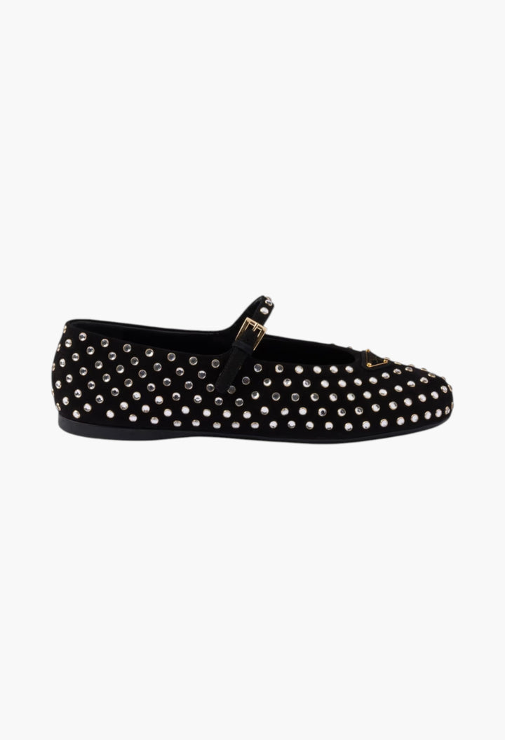 Black - Suede Ballerinas With Crystals - GLAM MODA