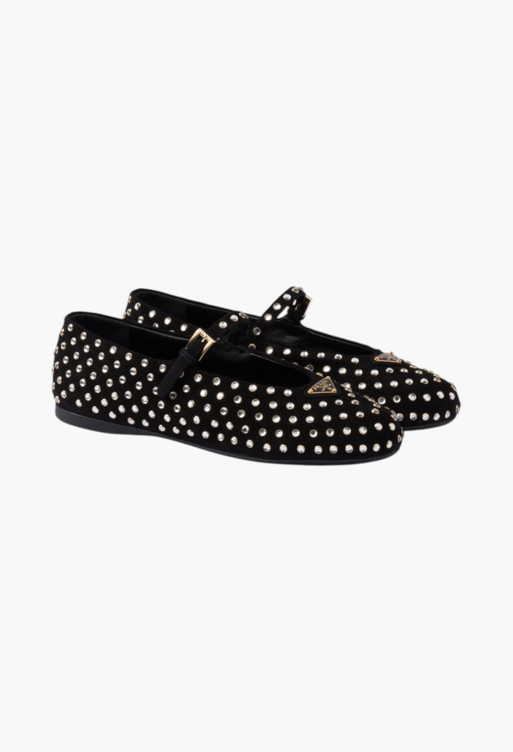 Black - Suede Ballerinas With Crystals - GLAM MODA