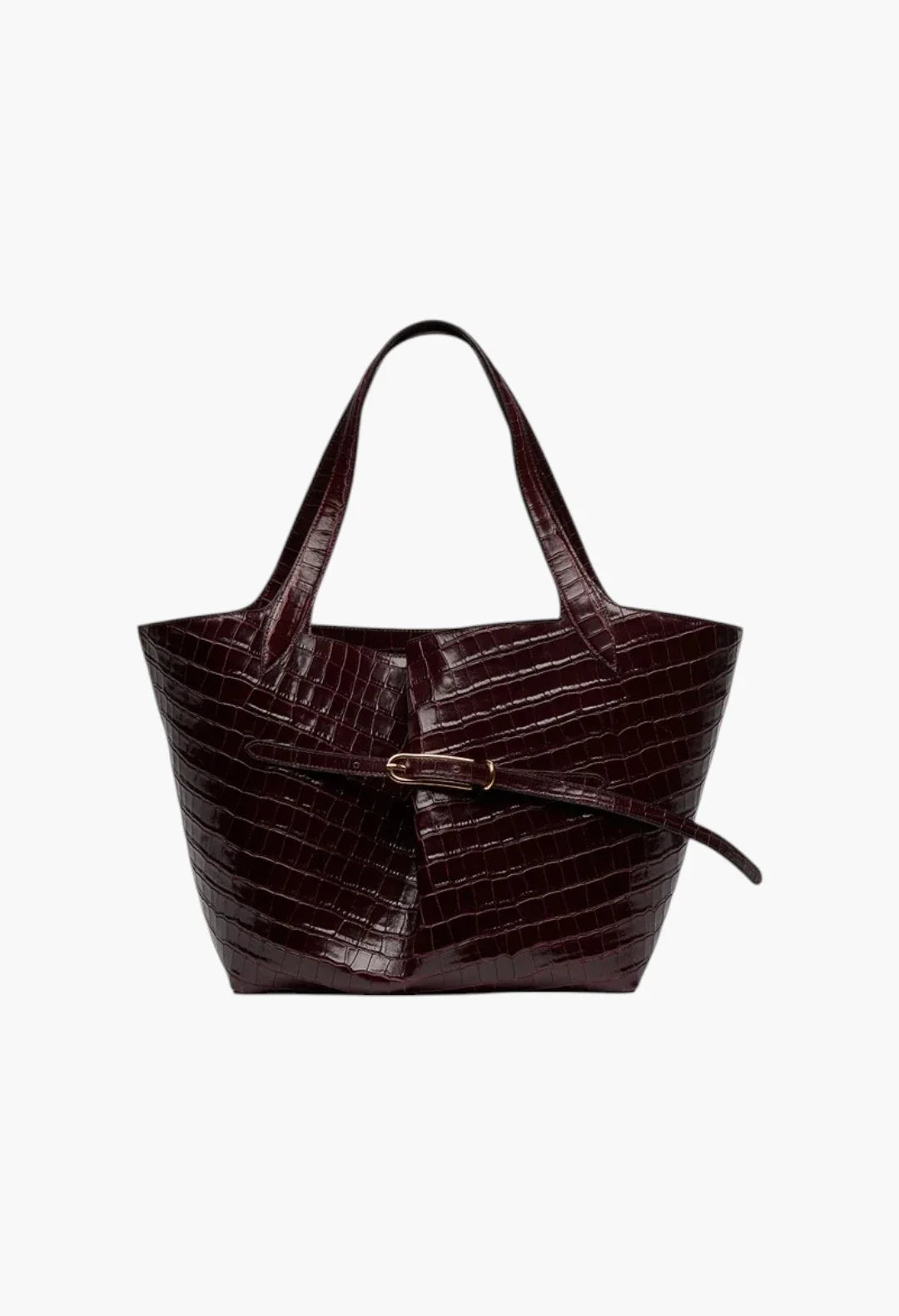 Belted Tote Black Croc