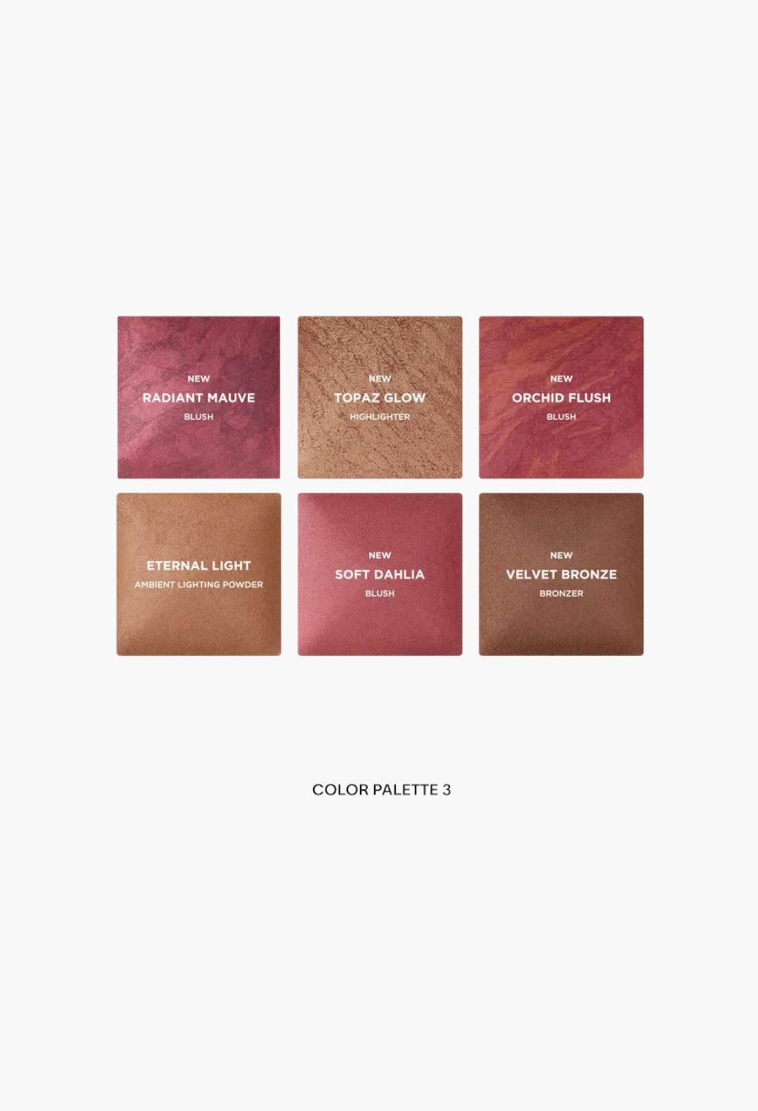 GLAM MODA Ambient Lighting Edit Unlocked Palette 3 featuring six powder shades of blush, highlighter, and bronzer.